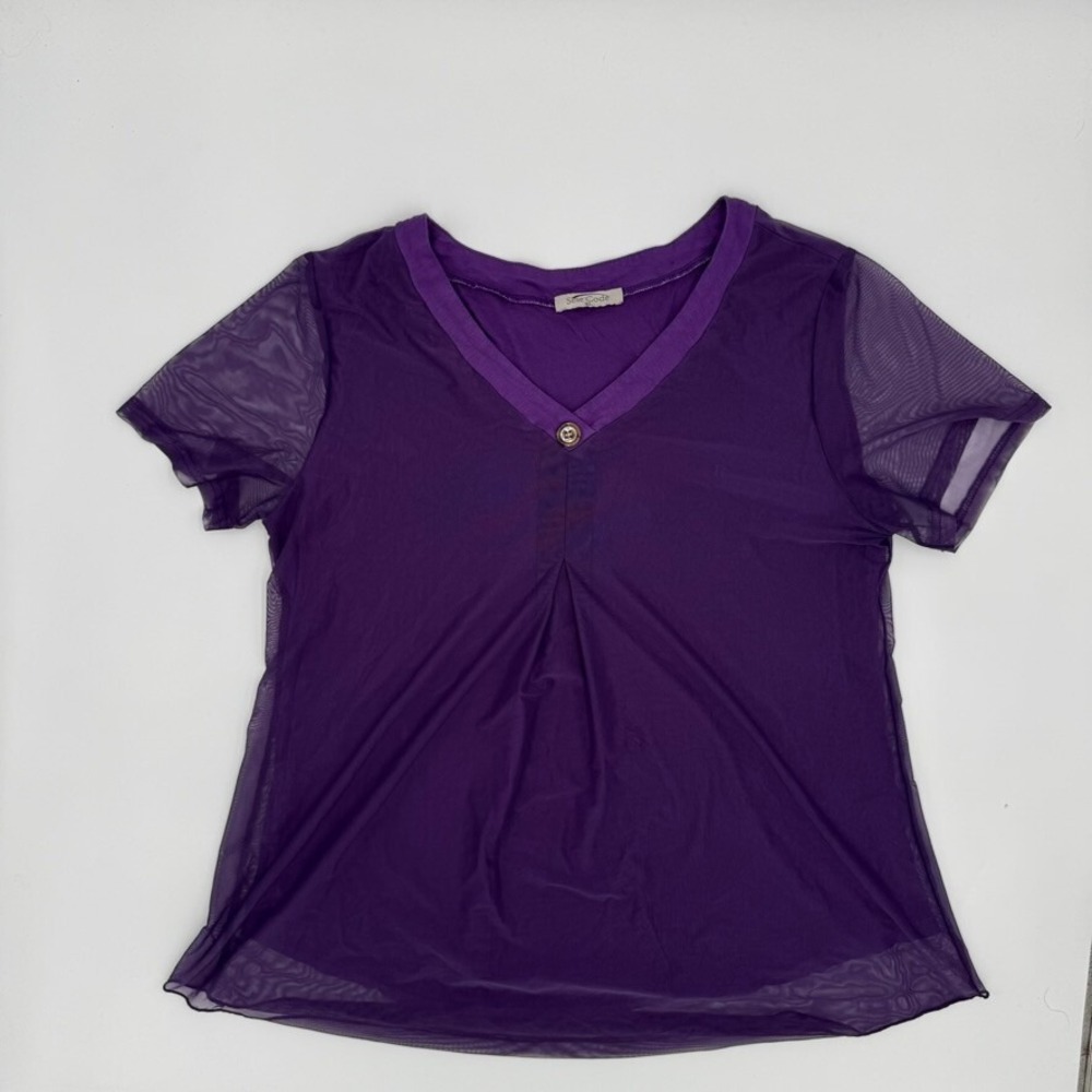 SeSe Code Blouse Top Women's XL Purple Short Sleeveless Chiffon Lined Pullover